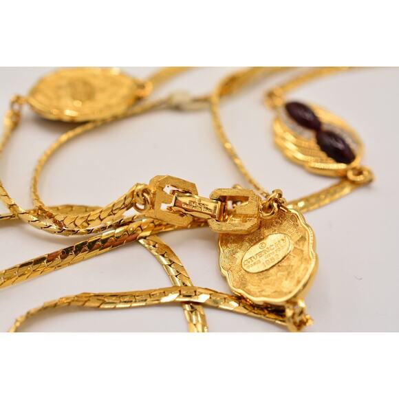 Givenchy Vintage Cabochon Necklace Red Crystal Gold Station Signed NOS 80s Bin7B - Picture 11 of 12